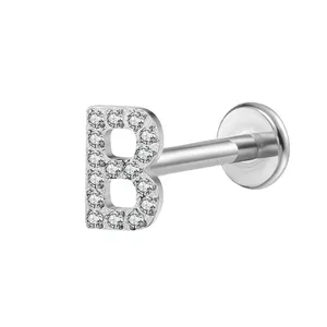 G23 Titanium Piercing Jewelry B shape internally threaded 24k gold plating Labret Piercing High Quality Lip Stud Ring Jewelry