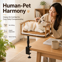Plateforme de repos pour chat personnalisée à fixer sur fenêtre ou bureau, en bois, avec coussin, OEM ODM
