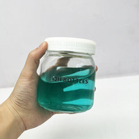 Stoples Kaca Grosir untuk Selai Kacang, Wadah Kaca Mulut Lebar dengan Tutup Plastik Bergaris untuk Selai Kacang