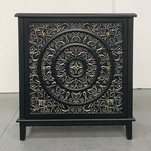 ארון עץ מודרני שלוש מגירות עם פורניר אפר ברהיטים שחור מסוגנן למגורים וחדר אוכל - Product Image 2