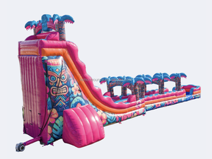 Toboggan aquatique gonflable géant personnalisé Hibiscus Hawaïen en PVC double piste avec piscine pour location événementielle extérieure - Product Image 6