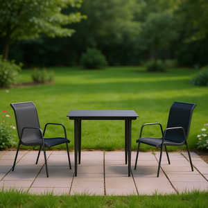 <b>Black</b> Anthracite Garden Dining Set 2 Seater Steel <b>Frame</b> Minimalist Design Outdoor Furniture Weather Resistant - Product Image 2