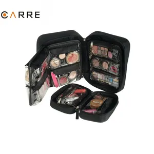 工厂专业软材料尼龙化妆盒为化妆品艺术家与清楚的 PVC 口袋里面