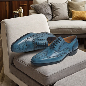 2025 nuovo arrivo elegante confortevole scarpa da <span class=keywords><strong>uomo</strong></span> in vera pelle in pizzo Brogue stampata punta <span class=keywords><strong>blu</strong></span> Business autunno/inverno - Product Image 1