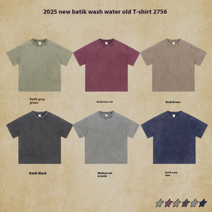 T-shirt 2025 a maniche corte da uomo in Batik Vintage lavata 100% cotone <span class=keywords><strong>giovane</strong></span> Trendy stile Instagram - Product Image 4