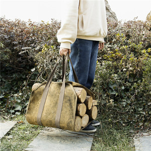 Bolsa de Lona Reforzada para Leña, 16 Oz, Gran Capacidad, Bolsa de Almacenamiento de Leña para Exteriores, Color Lodoso, Portátil - Product Image 1
