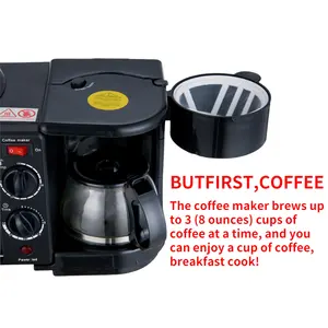 במלאי 3 ב 1 ארוחת בוקר מקבלי רב פונקציה עם מחבת מכונת קפה טוסט גריל יצרנית עבור בית מכשירי חשמל