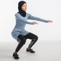 Vêtements de Sport Modestes Personnalisés pour Femmes Musulmanes, Haut de Sport Respirant à Manches Longues avec Fermeture Éclair, Tunique d'Entraînement Compatible Hijab
