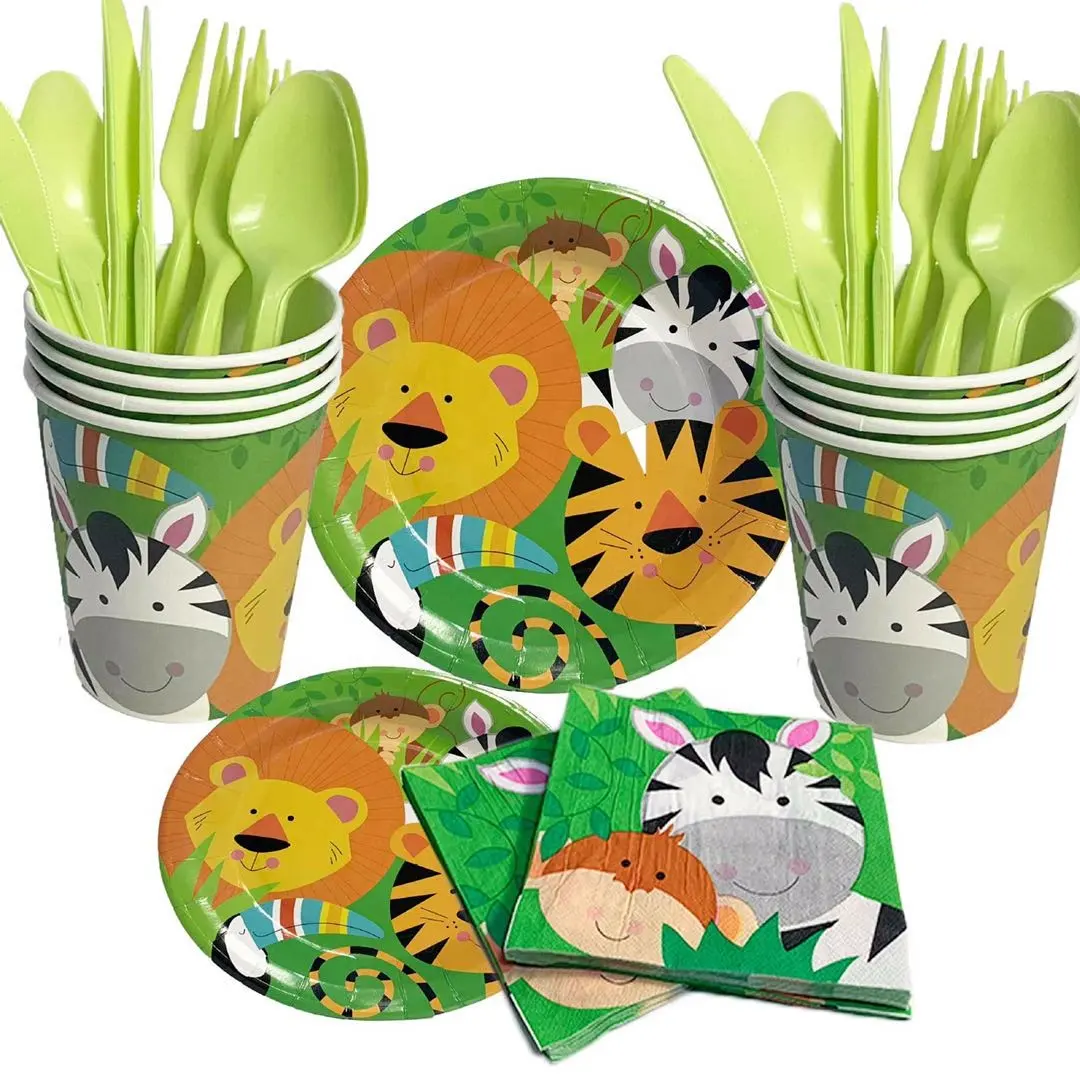 Jungle Animals Party Supplies Plates Cutlery Cups Napkins Tablecloth Kids Birthday Baby Shower Woodland Party Decorations