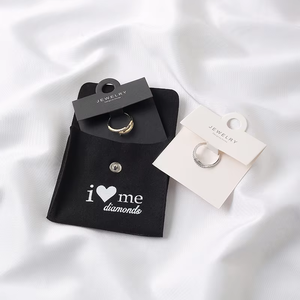 Pochette à bijoux en velours minimaliste portable EleQueen EQ2027, petite, bleue et rose, avec bouton, plate et carrée, 8*8cm, pour le rangement des bijoux - Product Image 5