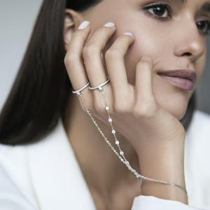 Daidan yüzük bilezik 2 in 1 ayarlanabilir yuvarlak zirkon gümüş 925 el zincir bilezik - Product Image 6