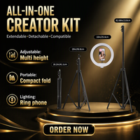 Joystar Ring Light Plastik 10 Inch dengan Tripod Stand, Rotasi 360 Derajat, Temperatur Warna Dapat Diatur, Penjepit Ponsel Fleksibel, Daya USB