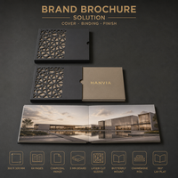 Brochure de présentation architecturale personnalisée 300x300mm, couverture rigide carrée, pochette découpée au laser, estampage à chaud or mat, catalogue