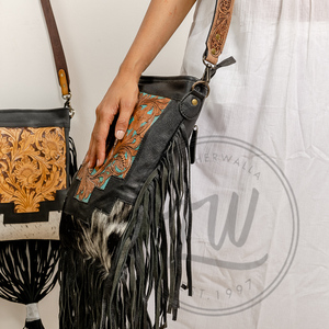 Hot Sale 2024 Hand Tooled Hair On Leather Large Fringe <b>Handbag</b> Stylish Women Genuine Leather Shoulder Bag <b>Big</b> Size Crossbody Bag - Product Image 3