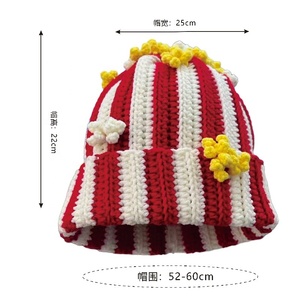 SOLPOP Gorro de punto hecho a mano para mujer y <span class=keywords><strong>hombre</strong></span>, cálido, grueso, con rayas rojas y blancas, estilo calavera, gorro de pescador colorido, gorro de ganchillo tipo palomitas de maíz - Product Image 4