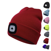 USB ricaricabile a LED luce notturna di corsa ciclismo torcia invernale in acrilico berretto cappello a maglia con ricamo 3D per uomo e donna