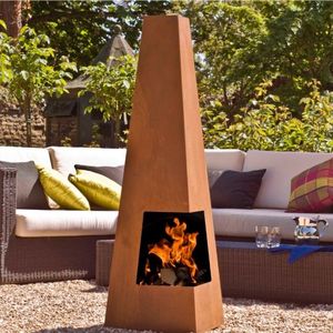 Cheminée extérieure en acier corten avec rangement pour bois - Product Image 4