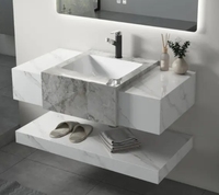 Nouvelle Vanité de Salle de Bain Murale Facile à Nettoyer avec Lavabo en Céramique Gris Ardoise Fritté, Miroir LED et Meuble Résistant à l'Eau