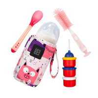 Ensemble d'alimentation chauffe-lait sans fil pour bébé + brosse de nettoyage pour biberon + cuillère à changement de couleur + distributeur de lait en poudre empilable