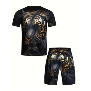 Conjuntos de camisetas para hombre Estilo de tendencia Impresión de sublimación personalizada Conjunto corto de verano negro Algodón transpirable High Street Conjunto ligero - Product Image 2