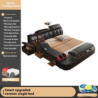 Lit tatami moderne et élégant lit double multifonctionnel haut de gamme en cuir véritable souple en bois pour la chambre principale de haute qualité