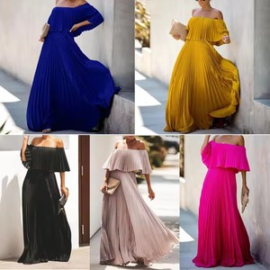 Robe femme Sexy épaule dénudée épaule pliée robe de soirée en mousseline de soie couleur jaune S-3XL - Product Image 4