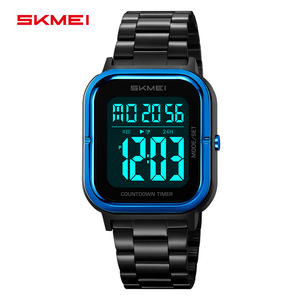 <b>Skmei</b> Square Digital <b>Watch</b> Men Stainless Steel Band 30M Waterproof Countdown Timer Sports Electronic <b>Watch</b> - Product Image 1