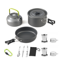 2-3 orang piknik luar ruangan, peralatan masak berkemah portabel Titanium datar ketel berkemah panci dan panci Set