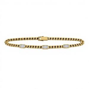 Orelia Iuxe Gold Plated Stainless Steel Cuban Chain Bracelet Rectangular Zircon Inlink <b>Bangle</b> Hip Hop Jewelry for Women <b>Men</b> - Product Image 2