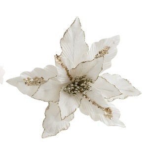 Vente en gros de fleurs de poinsettia artificielles en flanelle de luxe de 26 cm, décorations de Noël et de fêtes en plein air - Product Image 5