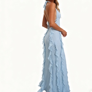 เดรสแฟชั่นผู้หญิงมาใหม่ ดีไซน์เซ็กซี่ สายคล้องคอ เปิดหลัง สีพื้น แต่งระบายชายกระโปรง - Product Image 2