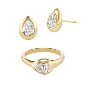 Bague en argent sterling 925 plaqué or avec diamant CZ en forme de poire Gemnel Venus Pear Pinky Ring, ensemble de bijoux. - Product Image 1