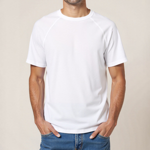 T-shirt décontracté en coton 100% vierge de haute qualité, personnalisable avec logo imprimé, blanc, col rond, tricoté, 210 grammes – Stock disponible - Product Image 2