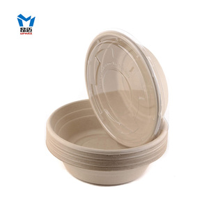 Round Disposable Bowls with Lids Natural Sugarcane Bagasse Bamboo Fibers Sturdy Compostable Disposable Paper Bowls