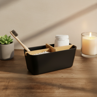 Organisateur de bureau en bambou, support carré pour stylos et crayons, support pour télécommande avec séparateur en bambou pour la maison et le bureau