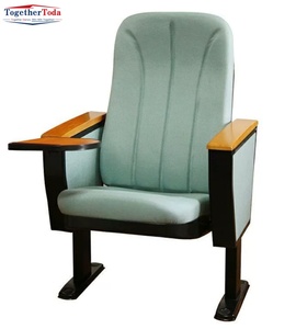 Siège d'auditorium autoportant pliable en tissu durable, chaise d'église/école en bois avec tablette d'écriture intégrée - Product Image 3