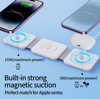 Chargeur sans fil pliable 3 en 1 15W Station de charge rapide magnétique Support de téléphone pour la maison/le bureau pour téléphone portable Montre Écouteurs