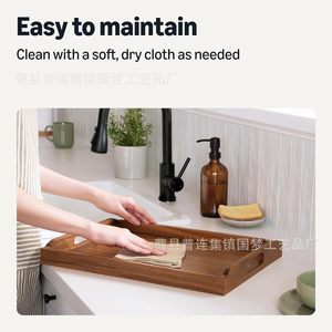 Bandeja de servir rectangular de madera estilo japonés con asa para té, frutas y aperitivos, de madera maciza para uso en restaurantes. - Product Image 4