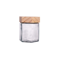Emballage de pot de crème cosmétique bocaux givrés transparents en verre avec couvercle en bambou forme de nid d'abeille bocal à épices de stockage en verre hexagonal
