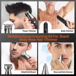 Aparadores de cabelo 5 em 1 recarregáveis masculinos, barbeador elétrico sem fio, conjunto para aparar rosto e barba