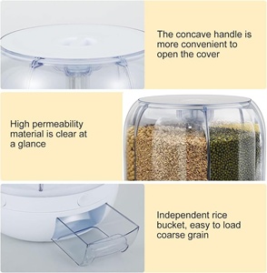 Contenedor Giratorio de Plástico para Granos - Dispensador de Arroz Sellado con Diseño Giratorio para Cereales, Granos y Alimentos Secos, Almacenamiento Hermético - Product Image 4
