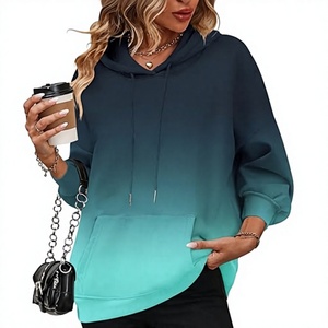 Sudadera con Capucha Extra Grande para Mujer, de Forro Polar Transpirable, con Rayas, Manga Larga, Hombros Caídos, Tejida, Informal, para Otoño - Product Image 1