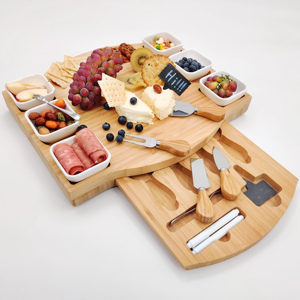 Tabla de cortar queso de bambú grande, juego de cuchillos, plato de charcutería de madera para uso en la cocina, picar vino, queso, <span class=keywords><strong>carne</strong></span> - Product Image 1
