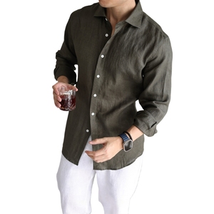 Men's Casual Business 100% <strong>Linen</strong> Shirt Long Sleeve Breathable Pure <strong>Linen</strong> Solid Color Shirts - Product Image 1
