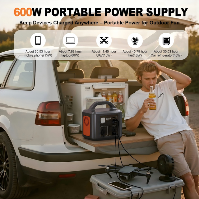 600W LiFePO4 Portable Power Station Solar Generator Pure Sine Wave AC DC USB PD 12V Car Port for Camping RV Home Backup Power