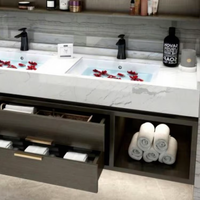 Meuble de salle de bain en bois massif sur mesure de luxe, meuble de salle de bain mural moderne en contreplaqué
