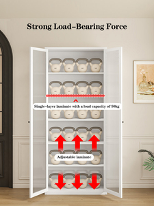 Factory Supply <strong>Cream</strong> Style Steel <strong>Bookcase</strong> For Home Metal Bookshelf Cabinet Glass Door Display Living Room Storage Cabinets - Product Image 3