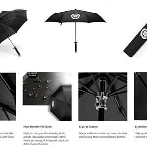 Samurai Sword Katana Folding Umbrella Japan Wood & Fiberglass Classic Giveaways Logo Black Coated Metal <b>Frame</b> Three-Folding - Product Image 6