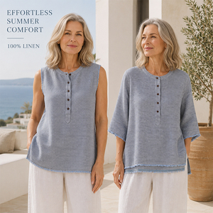 T-shirt à manches courtes 100 % lin pour femme, respirant, avec logo personnalisé, haut décontracté d'été léger et doux de qualité supérieure - Product Image 1