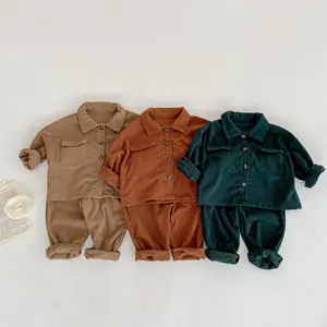 Grosir setelan baju anak bayi laki-laki korduroi set celana dua potong musim gugur musim dingin